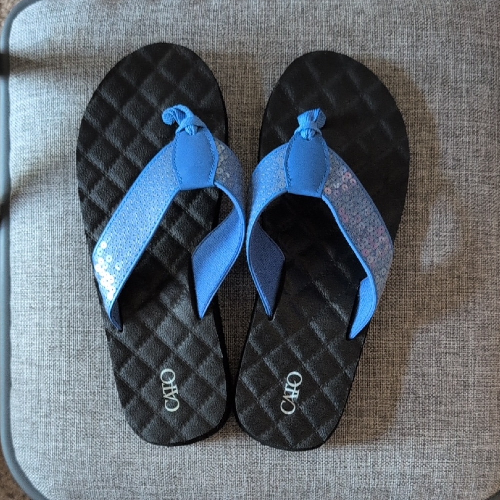 Cato Blue Sequin Quilted Flip Flop Sandals